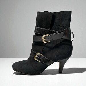 ANYI LU Handmade Black Suede Belted Booties Size 37